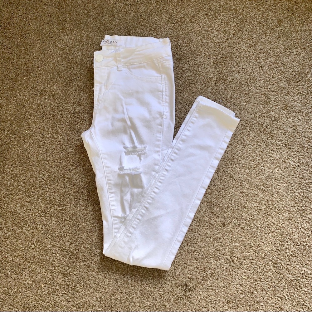 White Ripped Skinny Jeans Sz 0 Wax Jeans